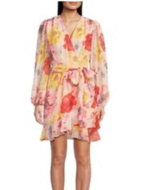 Willa Story Floral Tie Waist Sequin Wedding Guest Mini Dress Size Medium